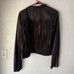 XOXO Y2k Faux Leather Fringe Jacket Black Open Front Cropped Zipper Detail XL Photo 6