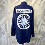 SoulCycle ‎ Blue Plaid Flannel Button Down Logo Top Photo 7