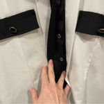 Vintage 80’s funky collar white silky blouse black trim art deco chunky jewel Size 12 Photo 7