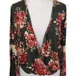 Charlotte Russe  Pink and Green Floral Top NWT Size Large Green Wrap Look Top Photo 0