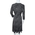 Leota Faux Wrap Midi Dress Womens M Black White Leopard Print Belted Career Photo 3