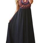 Soiéblu Soieblu Embroidered Aztec Boho Full Length Black Maxi Dress Open Back NEW Photo 0