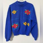 Liz Sport Vintage  womens size small Floral Knit pullover Sweater blue stitching Photo 0