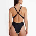 Cupshe NWT Deep Onyx Plunge High Leg One Piece Swimsuit Black Large Photo 4