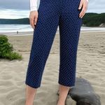 EUC Land's End Nautical Shore Navy white Capris Large L Polka Dots Stretch Blue Photo 0