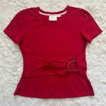 Anthropologie  Maeve Shirt Dakota Buckle Wrap Top Short Sleeve Red Petite MP Photo 1