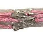 Light Pink Love Silver Tone Multi Strand String Charm Bracelet Pink Photo 0