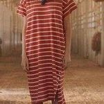 NWT The GREAT. Size 1/S Button Side Dress Cardinal Stripe oversized t Photo 0