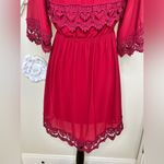 Umgee  Red Crocheted Lace Bell Sleeve Flowy Dress Size Medium Photo 14