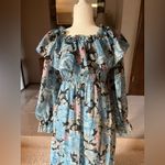 Vintage 1970’s Candi Jones Floral Ruffle Long Sleeve Maxi Dress Blue Large Size undefined Photo 11