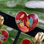 Vintage 70s Chunky Floral Heart Stained Glass Look Earrings Brooch Set Red Multi Red Photo 1