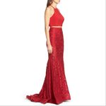 La Femme  High Square Neck Jersey & Lace Two-Piece Gown Photo 2
