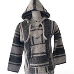 Baja Hoodie Pullover Gray Beige Striped Mexican Poncho Style Size Small Photo 0