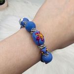 Large Beads Floral Design Beaded Beach Bracelet Blue Photo 2