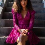 Helsi NEW Lily Embroidered Sequin Lace Long Sleeve Semi Sheer Dress Pink Medium Photo 1