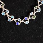 Unique Vintage Dainty Lady Vintage Shades Of Blue/Green Crystal Gemstones Silver Tone Necklace Photo 2