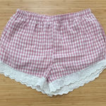 Pink Gingham Women's Shorts with Lace Trim Size XS Photo 0