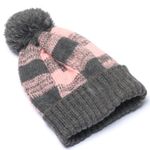 💝HP 11/30 Pink &gray plaid knit beanie with Pom NWT Photo 0