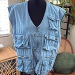 Vintage Protest Blues Zip Up Denim Fisherman Utility Vest Blue Size M Photo 0