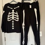 Halloween Skull Skeleton Glow in the Dark Pajamas size 1X Black Photo 0