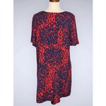 ASOS  Red & Blue Abstract Print Boat Neck Short Sleeve Shift Casual Work Dress 10 Photo 1