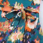 NEW Deep Turquoise Abstract Multicolor Print Belted Ruffle Satin Mini Dress Size XL Photo 11