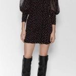 ZARA  Puff Sleeve Black Sheer Mesh Pink Floral Ruched Dress Size M NWT Photo 0