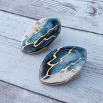 Vintage Clip On Earrings Statement Blue Shades with Gold Tone Photo 2