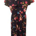 VTG 80’s Deep V Navy Floral Maxi Dress 12/14 Flowy Sleeve Collar Elastic Waist Multiple Photo 7