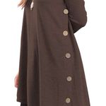 Women's Long Sleeve Scoop Neck Button Side Sweater Tunic Dress Brown Photo 2