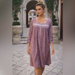 Eileen West Pink Embroidered Floral Nightgown S Cotton Long Sleeve Ruffle Lace White Photo 4