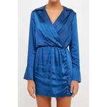 Endless Rose NWT Women's Long Sleeve Olympian Blue Satin Minidress Sz Medium Photo 2