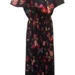 VTG 80’s Deep V Navy Floral Maxi Dress 12/14 Flowy Sleeve Collar Elastic Waist Multiple Photo 0