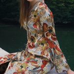 ZARA  Gold and Green Satin Floral Maxi Shirt Dress Photo 1