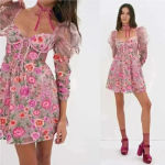 For Love & Lemons NWT Tayla Ruffle Corset Embroidered Puff Sleeve Dress Size XS Photo 4