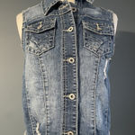 Maurice's  distressed blue denim Stretch Vest Women medium sleeveless pockets Photo 0