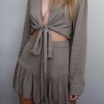 Mable Olive Tie Front Long Sleeve Two Piece Set  Photo 0