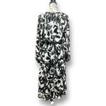 White House | Black Market WHBM S Black White Abstract Midi Dress Sheer Sleeve Chiffon Belted Work Cocktai Photo 2