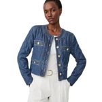 Ann Taylor  Quilted Denim Jacket Gold Button Mid Indigo Wash Size S Photo 2