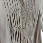 Kathy Che Vintage Tan 3/4 Sleeve Crew Neck Pleated Lightweight Button Up Size S4 Photo 2
