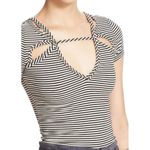 Free People NEW Frenchie Striped Cutout Top Cut-Outs Strappy Stretchy Ribbed Tee Photo 3