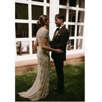 Lotus Threads Beaded Georgette Cap Sleeve Gown in Creme Size US 4 NWT Photo 2