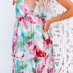 Long maxi pink vacation beach spring floral flower dress tie small nwot Photo 1