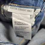 Paige Hoxton Straight Ankle Raw Hem High Rise Indigo Cream Stripe Jeans Size 27 Photo 4