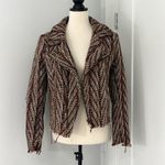 Bob Timberlake  XS Burgundy Brown Full Zip Jacquard Moto Jacket Sweater Photo 14