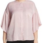Vince Camuto TWO BY Blouse Bell Sleeve Rumpled Satin Pink-2X Photo 5