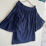 Umgee Off Shoulder Ruffle Bell Sleeve Tunic dress MEDIUM Swiss Dot Blue NWOT Photo 5
