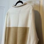 Lands' End  Women's 2X Pullover Fleece Hoodie Button Mock‎ Neck Cream & Beige # Photo 4