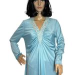 Vintage 60's OOAK unbranded laced V neck blue long sleeved maxi dress small Photo 10
