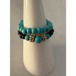 Boutique NEW Festival Handmade‎ 2Pc Turquoise Gold Beaded Stretch Toe Finger Rings Photo 3